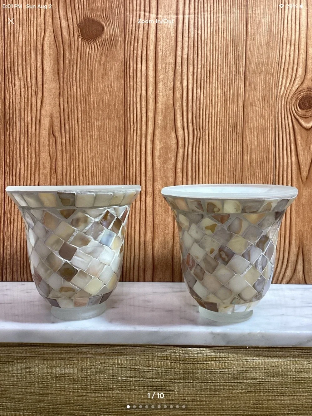 Mother-of-Pearl Mosaic Glass Votive Holders - Set of 2, Ivory and Pearl Damage